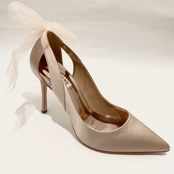 Badgley Mischka Kinsley Tulle Bow Detail Pumps Nude Stiletto Heel Evening Shoes - Picture 10 of 12